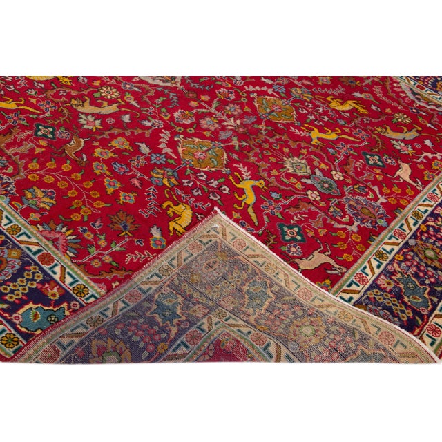 1950s Vintage Tabriz Red Handmade Persian Wool Rug With Shab Abbasi Design For Sale - Image 4 of 8