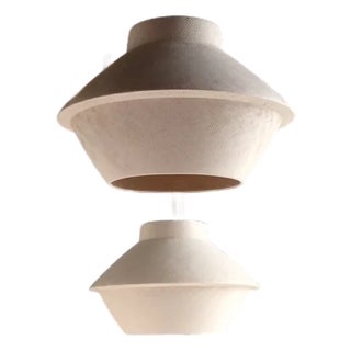 Organic Modern Sculptural Ceramic Gubbio Pendant Lights by Miri Mara – Ribbed Stoneware, California Studio - Unused Pair For Sale