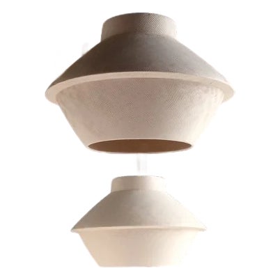 Organic Modern Sculptural Ceramic Gubbio Pendant Lights by Miri Mara – Ribbed Stoneware, California Studio - Unused Pair For Sale
