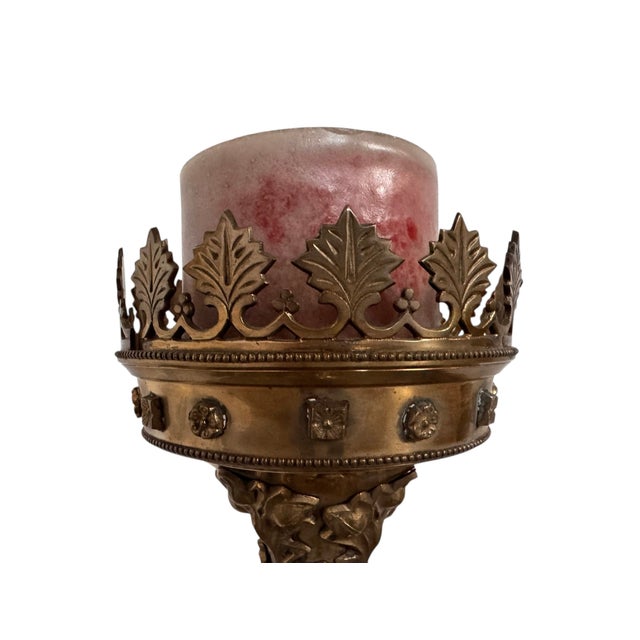Monumental Gothic Revival Brass Floor Candlestick, Circa 1900 For Sale - Image 10 of 12