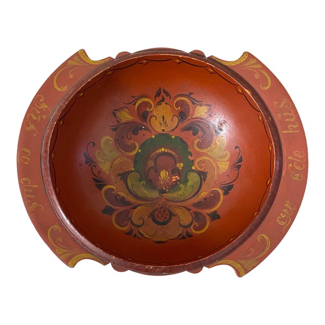 Antique Norwegian Hand Painted Folk Art Ale Bowl For Sale