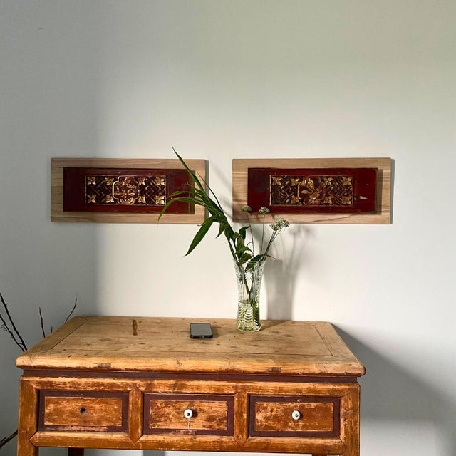 Early 20th Century Sculptural Wall Object – Antique Chinese Giltwood Openwork Floral Panels, Pair For Sale - Image 5 of 13