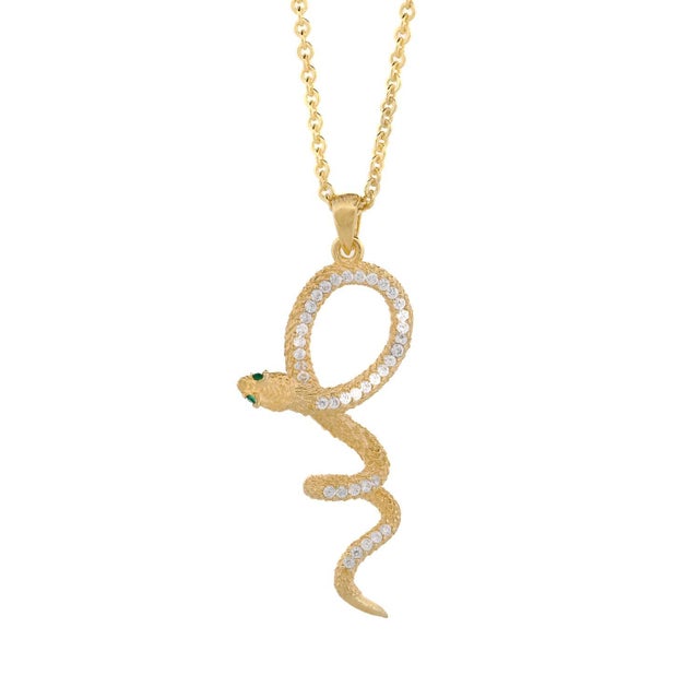 Emerald Eyed Mythology Snake Gold & Diamond Pendant Bold Chain Necklace For Sale - Image 10 of 10