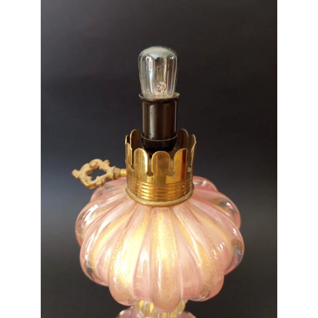 Gold Pink Murano Glass and Gold Leaf Table Lamp, 1950s For Sale - Image 8 of 13