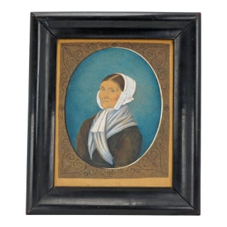 Antique Primitive Portrait Watercolor Gouache Early 19th Century For Sale
