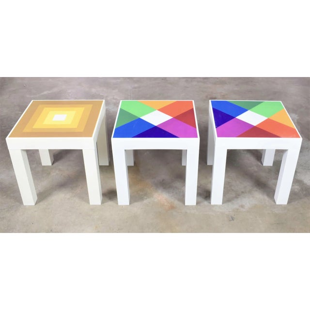 MCM Trio of Mod Pop Art Side Tables Plastic Square Parsons Style After Kartell or Syroco For Sale - Image 13 of 13