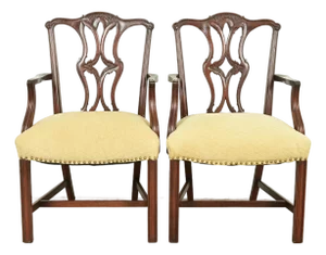 Baker Furniture Style Georgian Carved Mahogany Armchairs or Dining Captain Chairs, Pair
