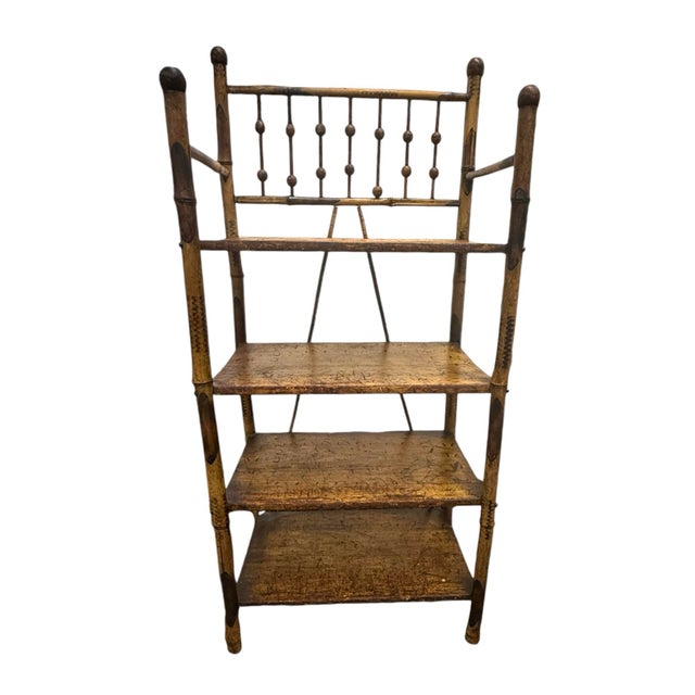 Wood Antique Bamboo Form Etagere Four Shelf Bookcase Circa 1920s For Sale - Image 7 of 8