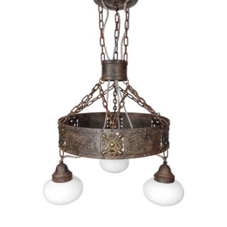 Antique Arts and Crafts Chandelier with Opaline Glass Shades For Sale