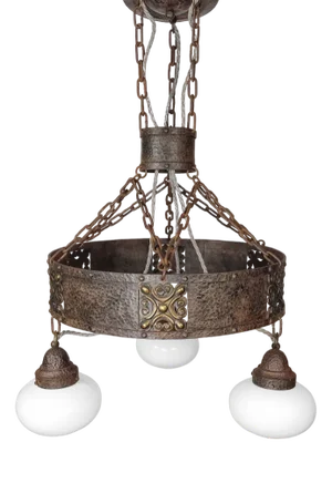 Antique Arts and Crafts Chandelier with Opaline Glass Shades