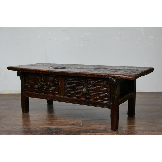 Coffee Antique Spanish Oak Coffee Table with Two Carved Drawers, Circa 1800 For Sale - Image 8 of 12