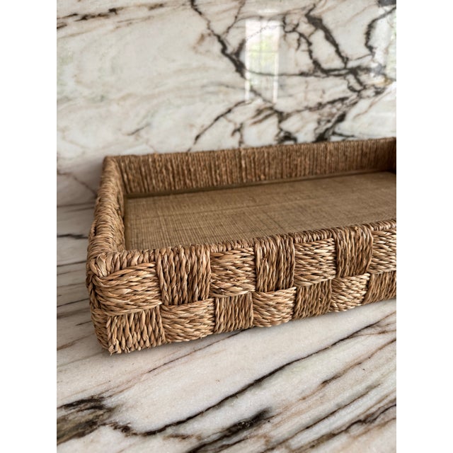 Oversized natural grass rope and bamboo rectangular breakfast tray/decorative tray/ serving tray.