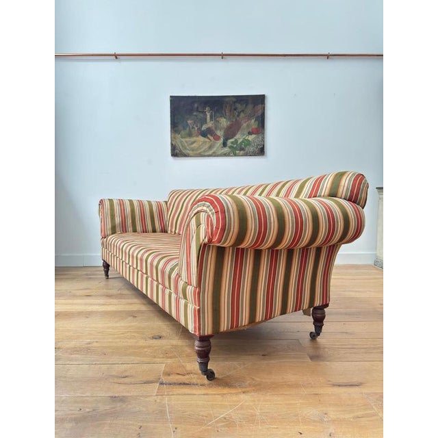 Textile English Country House Deep Striped Scrolling Sofa For Sale - Image 7 of 10