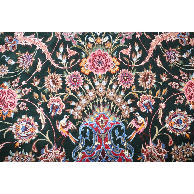 Zabihi Collection Silk Warp Green Persian Isfahan Prayer Rug For Sale - Image 12 of 12