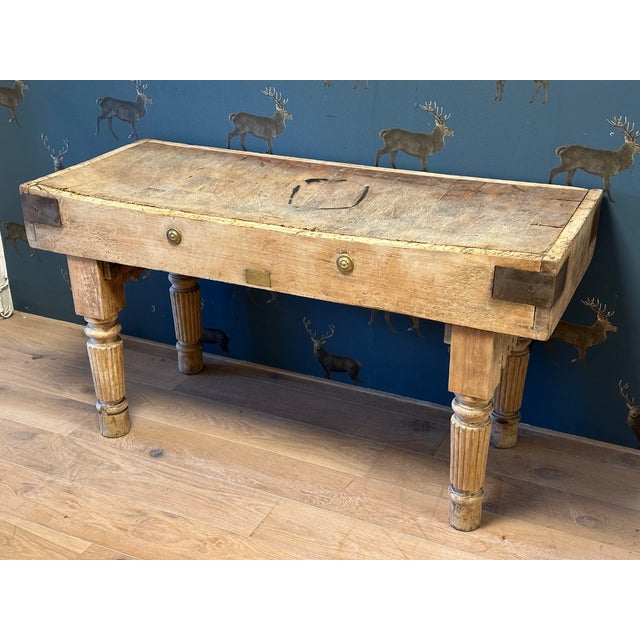 Tan Tan Beech Butcher Table For Sale - Image 8 of 9