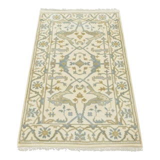 Oushak Rug 3’2” X 5′ Ivory Wool Tribal Hand-Knotted Oriental Carpet For Sale