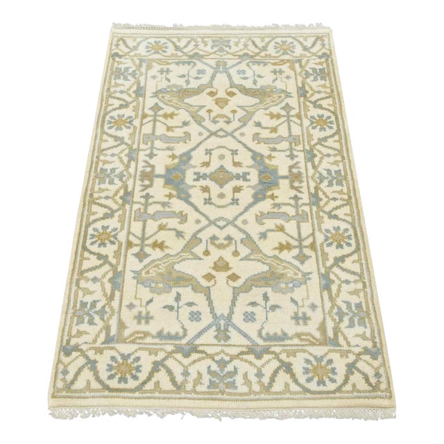 Oushak Rug 3’2” X 5′ Ivory Wool Tribal Hand-Knotted Oriental Carpet For Sale