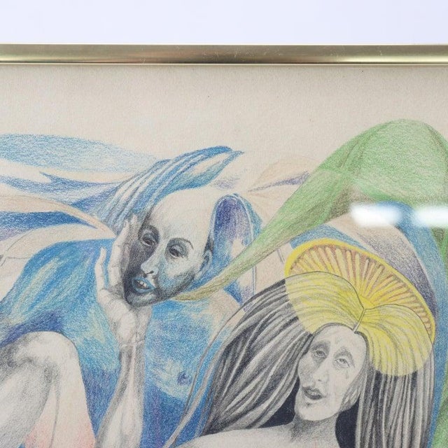 1960s Vintage Surrealist Colored Pencil Drawing “The Annunciation" by Guenther C1966 For Sale - Image 5 of 10
