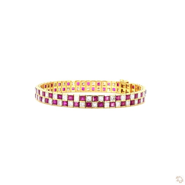 7.1 Carat Princess Cut Diamond Ruby Gold Bracelet For Sale - Image 4 of 9