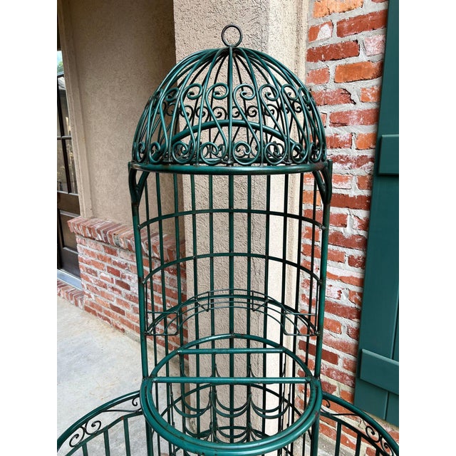 French Country Vintage French Bistro Wine Rack Iron Birdcage Green Tall Patio Bar 21 Bottle For Sale - Image 3 of 18