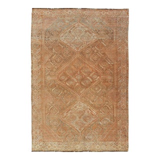 Antique Distressed Persian Shiraz Rug in Shades of Soft Orange, Lt. Brown, Gray 5'6 X 8'6 For Sale