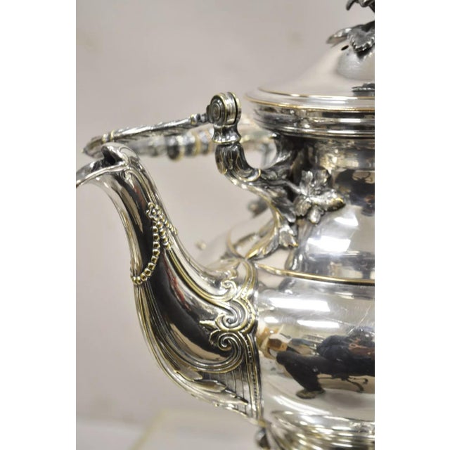 Antique Art Nouveau English Silver Plated Tilting Tea Kettle on Stand For Sale - Image 4 of 11