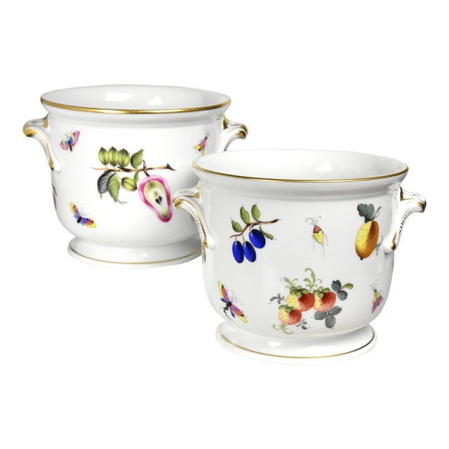 Entirely Hand Painted, Large Vintage Herend Cachepots,/Bottle Coolers, a Pair For Sale