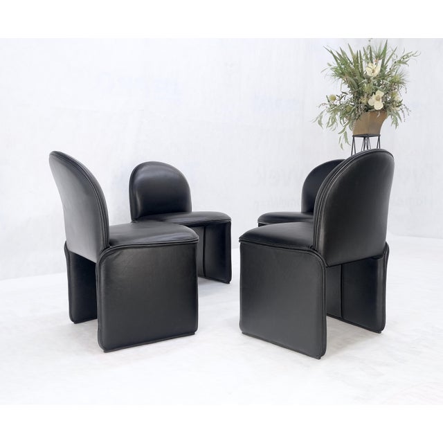 Mid-Century Modern Set 4 Italian Mid Century Modern Black Leather Dining Chairs Bellini Style MINT! For Sale - Image 3 of 13