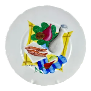 1950s Signed Colette Gueden Hand Painted Cabinet Plate 12.5" for Primavera - France