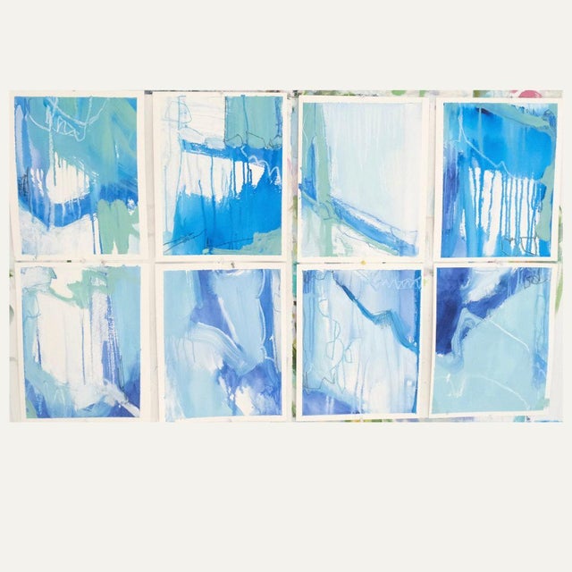 Abstract Waterfall 1 — Contemporary Blue Abstract on Paper For Sale - Image 3 of 5