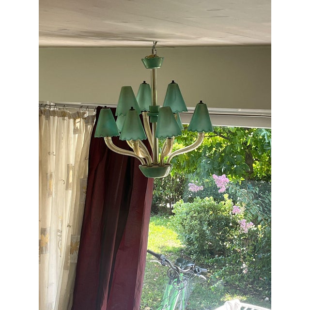 Murano Chandelier with Green Gold Leaf 24K, 1960s For Sale - Image 3 of 11