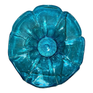 1970s Mid-Century Modern Handblown Blue Wave Glass Bowl Catchall Dish