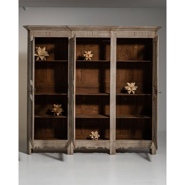 1840-1849 France Weathered Whitewash Cerused Oak Mesh-Front Cabinet For Sale - Image 9 of 11