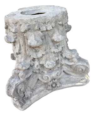 Vintage Italian Concret Corinthian Capital, a Classical Architectural Sculpture.