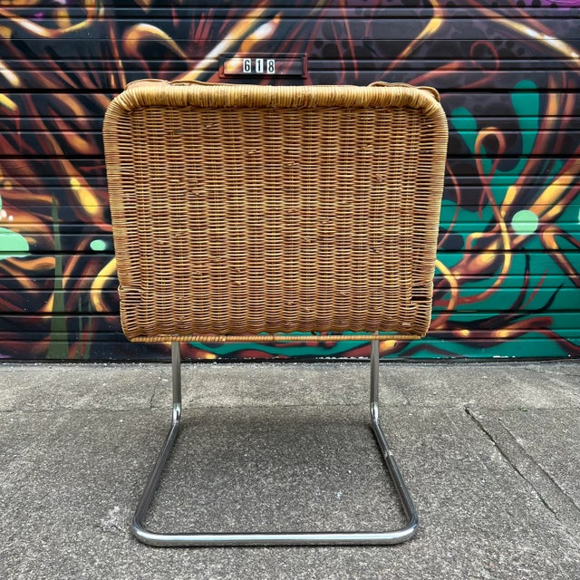Mid 20th Century Leather and Rattan Chrome Cantaliver Side Chair Office For Sale - Image 5 of 12