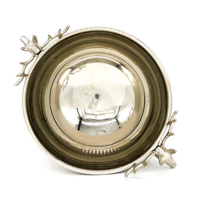 Metal Vintage Polished Stainless Steel Deer Head Pedestal Bowl / Wine Cooler – Equestrian / Lodge / English Country For Sale - Image 7 of 11