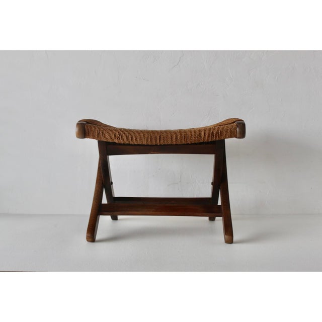 Brown Mid-Century Danish Modern Hans Wegner Style Wood Rope Cord Folding Stool Ottoman For Sale - Image 8 of 18