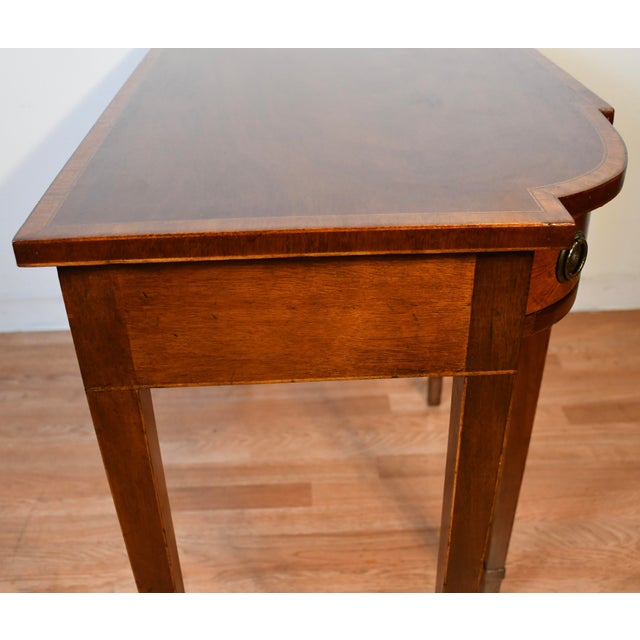 1910s Antique Dokon n.y English Regency Mahogany Banded Satinwood Console Table For Sale - Image 13 of 13