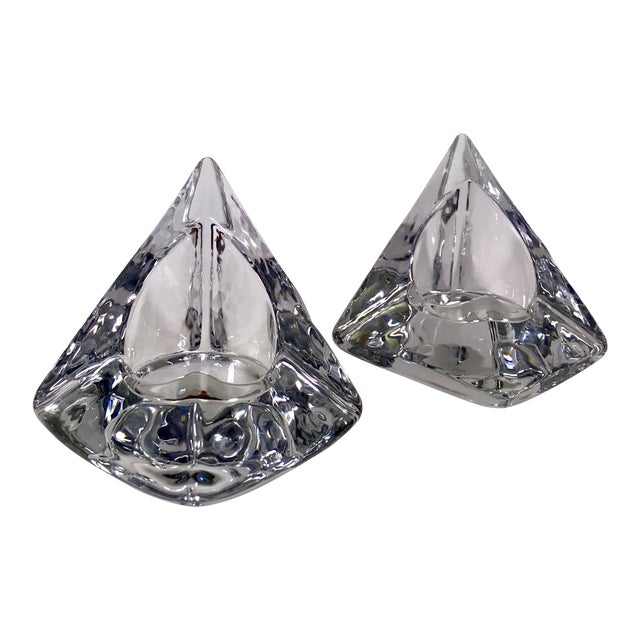 Nybro Sweden Pyramid Votive Candle Holders by Tord Kjellstrom a Pair