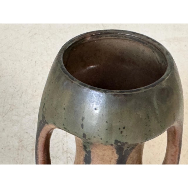 1960s Brown and Green Color Stoneware Enameled Vase with 2 Handles, France, 1960s For Sale - Image 5 of 9