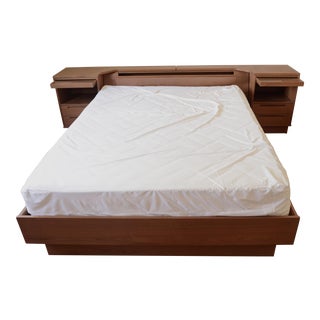 Solid Teak Danish Modern Storage Bed Frame For Sale