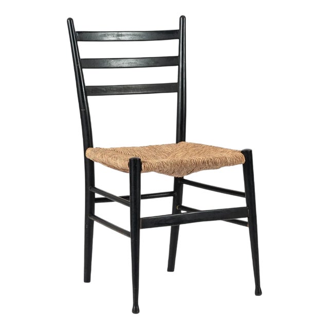 Vintage Mid Century Black Wood and Rush Wicker Dining Chair For Sale