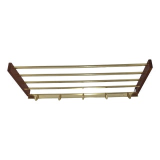 Vintage Wall-Mounted Coat Rack in Teak Wood and Gold-Anodised Aluminium, 1970s For Sale