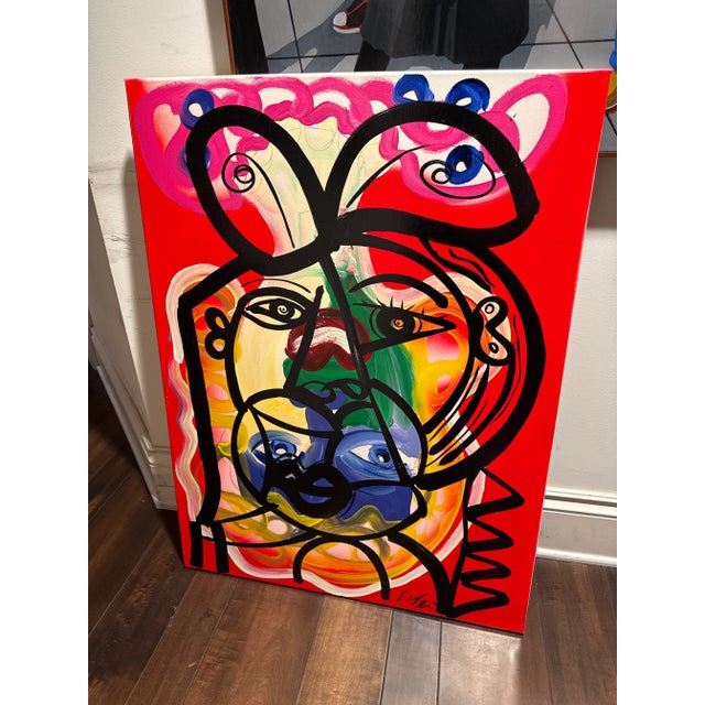 Abstract 1970s Peter Keil Double Face Abstract Canvas Painting For Sale - Image 3 of 7