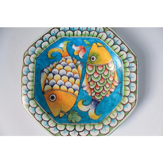 Mediterranean Vintage Hand-Painted/Glazed Majolica Fish Platter Wall Hanging For Sale - Image 3 of 7