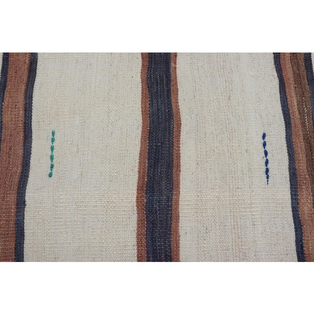 Turkish Vintage Kilim Rug Ivory Brown Striped Anatolian Flatweave Wool For Sale - Image 9 of 12