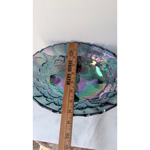 Glass Vintage 1970s Indiana Glass Iridescent Blue Carnival Glass Harvest Grape Footed Centerpiece Bowl.. For Sale - Image 7 of 10