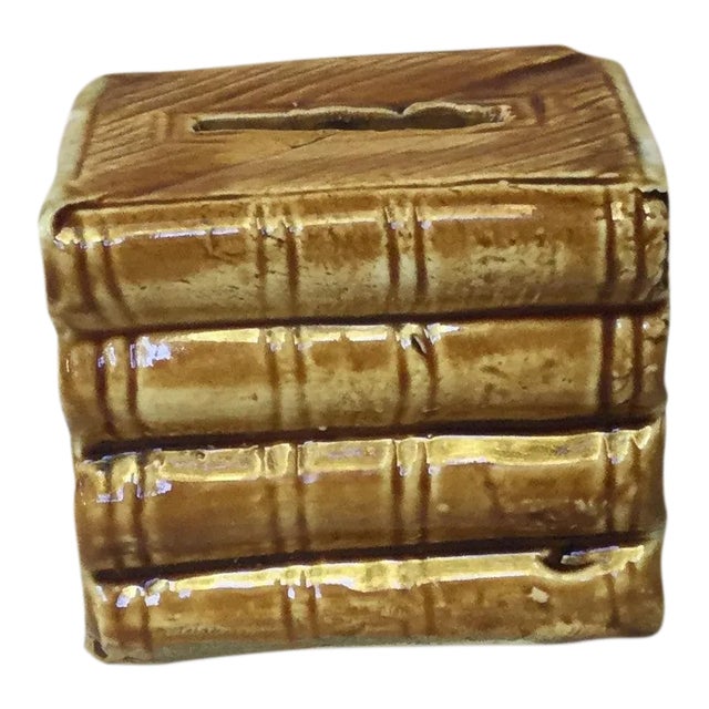 Majolica Onnaing Book Money Bank Box Circa 1900 For Sale