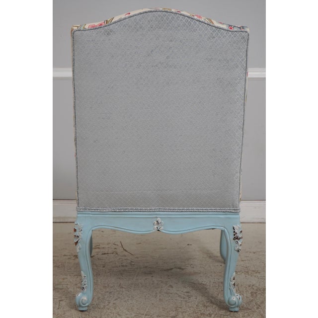 Pair of French Provincial Blue Frame Open Arm Chairs For Sale - Image 4 of 18
