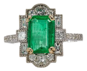 1.8Ct Colombian Emerald Ring With Natural Diamond Accents: Solid 14k Gold, 9x6mm, Size 6.75
